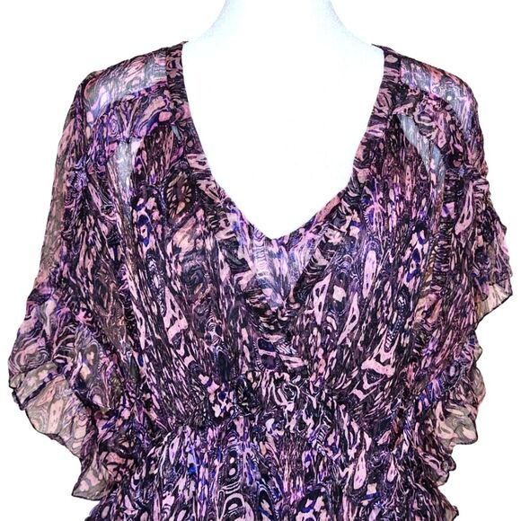 IRO Gilio Ruffled Chiffon Dress Pink Purple Black Sheer Layered Size 36/US 6 - Picture 3 of 15